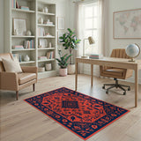 Red Red Persian Floral Area Rug with Navy Border