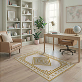 Elegant Gold Diamond Medallion Rug
