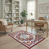 Red Berry Vine Ornate Border Rug