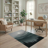 Moonlit Misty Mountains Pine Forest Rug