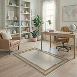 Cream Tan Striped Border Area Rug