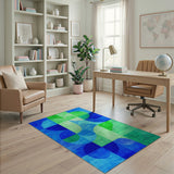 Blue Teal Green Geometric Abstract Area Rug