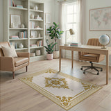 Traditional Persian Gold and Silver Ornate Gold Medallion Area Rug