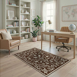 Ornate Floral Vine Brown Area Rug