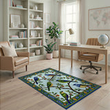 Vibrant Birds on Branches Floral Area Rug