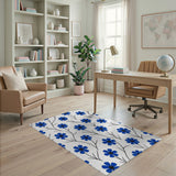 Cornflower Blue Floral Pattern Area Rug