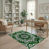 Green Mandala Area Rug with Stylized Fish Motifs