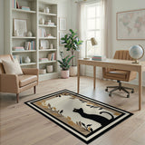 Black Cat Silhouette Area Rug with Leaf Border