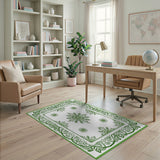 Ornate Green Floral Daisy Area Rug