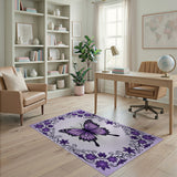Purple Butterfly Floral Frame Area Rug