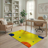 Yellow Space Planets Kids Cartoon Rug