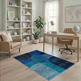 Blue and Teal Blue Teal Curved Geometric Area Rug