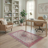 Red Border Ivory Persian Floral Area Rug