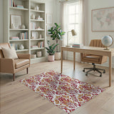 Red Gold Damask Floral Area Rug