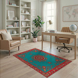 Vibrant Teal Persian Medallion Area Rug