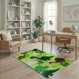 Vibrant Green Dinosaur Kids Area Rug