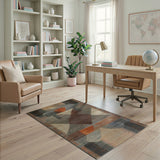 Abstract Geometric Grey Rust Area Rug