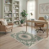 Ornate Green Floral Mandala Rug