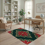 Red Poinsettia on Emerald Green Persian Rug