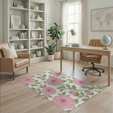 Pink Rose Floral Pattern Area Rug