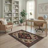 Tribal Diamond Geometric Area Rug in Charcoal Red Ivory
