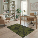 Olive Green Black Fern Leaf Area Rug