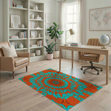 Vibrant Teal Orange Mandala Area Rug