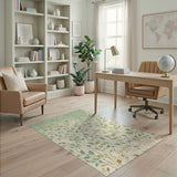 ODIKA Washable Botanical Leaf Gold & Green Low Pile Area Rug, Non-Slip