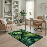 Lush Green Monstera Leaves Boho Chic Area Rug