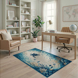 Sea Turtle Teal Coral Reef Area Rug