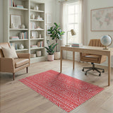 ODIKA Red and White Tribal Spiral Striped Washable Area Rug - Low Pile Non-Slip