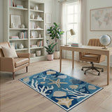 ODIKA Coastal Nautical Shells & Starfish Washable Low Pile Area Rug