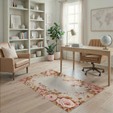 Blush Pink Rose Vine Border Area Rug