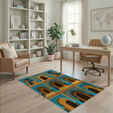 Teal Moroccan Arched Facade Rug