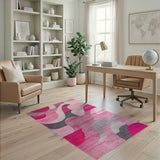 Abstract Pink Wavy Geometric Area Rug