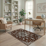 Ornate Brown Floral Medallion Area Rug