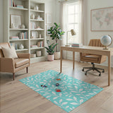 Teal Cartoon Kids Frolicking in Leaves Area Rug