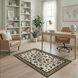 Ivory Leopard Print Area Rug with Gold Border