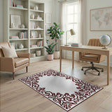 Ornate Maroon Floral Scroll Border Rug