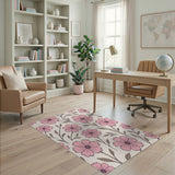 Blush Pink Floral Pattern Area Rug