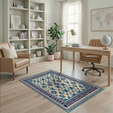 Teal Blue Persian Floral Motif Rug