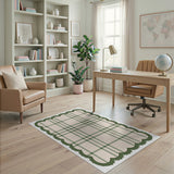 Green Gingham Plaid Rug with Scalloped Border