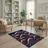 Crashing Waves Area Rug in Navy Red