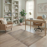 Beige Neutral Striped Woven Geometric Modern Area Rug