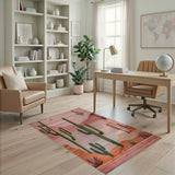 Pink Cactus Desert Sunset Area Rug