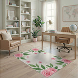 Blush Pink Roses Cherry Blossom Area Rug