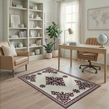 Ornate Maroon Floral Cream Area Rug