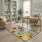 Vibrant Red Yellow Floral Area Rug