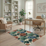Chrysanthemum Palm Leaf Floral Pattern Area Rug