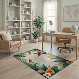 Tropical Kingfisher Birds and Palm Leaves Area Rug